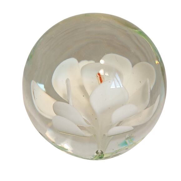 LOTUS FLOWER Glass Paperweight Hand Blown Glass White Floral - Picture 2 of 8